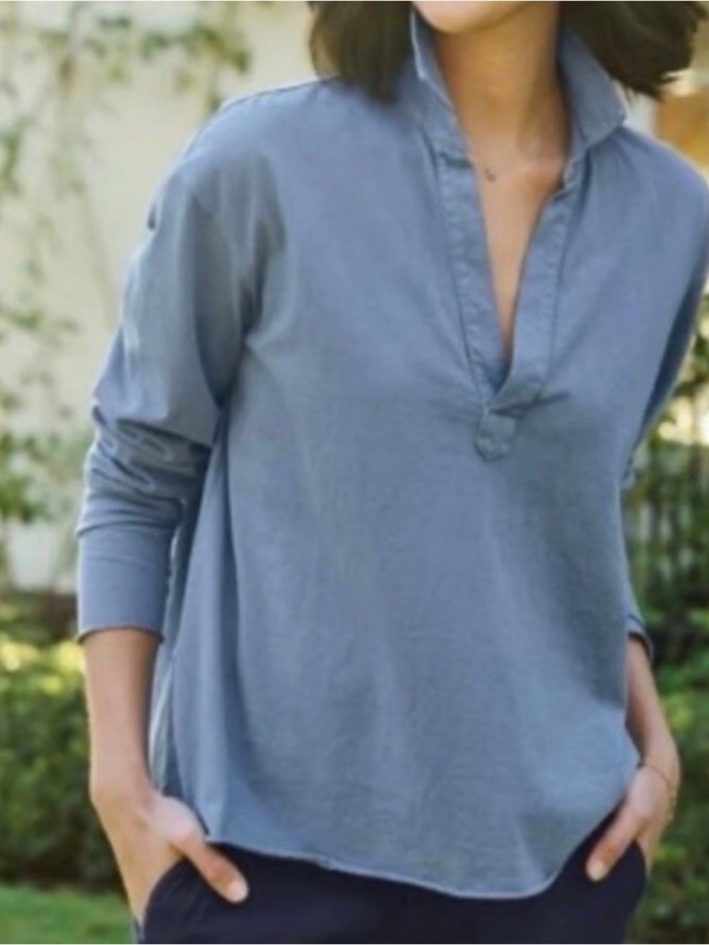 Frank & Eileen Patrick Popover Henley Slate Blue 100% Cotton Minimalist S